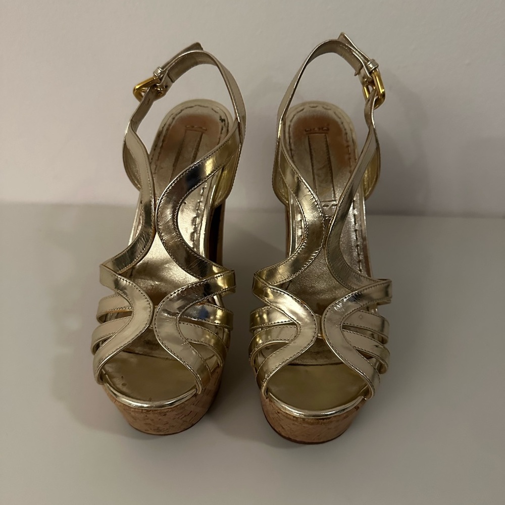 Prada Gold Platform Sandals with Strappy Design